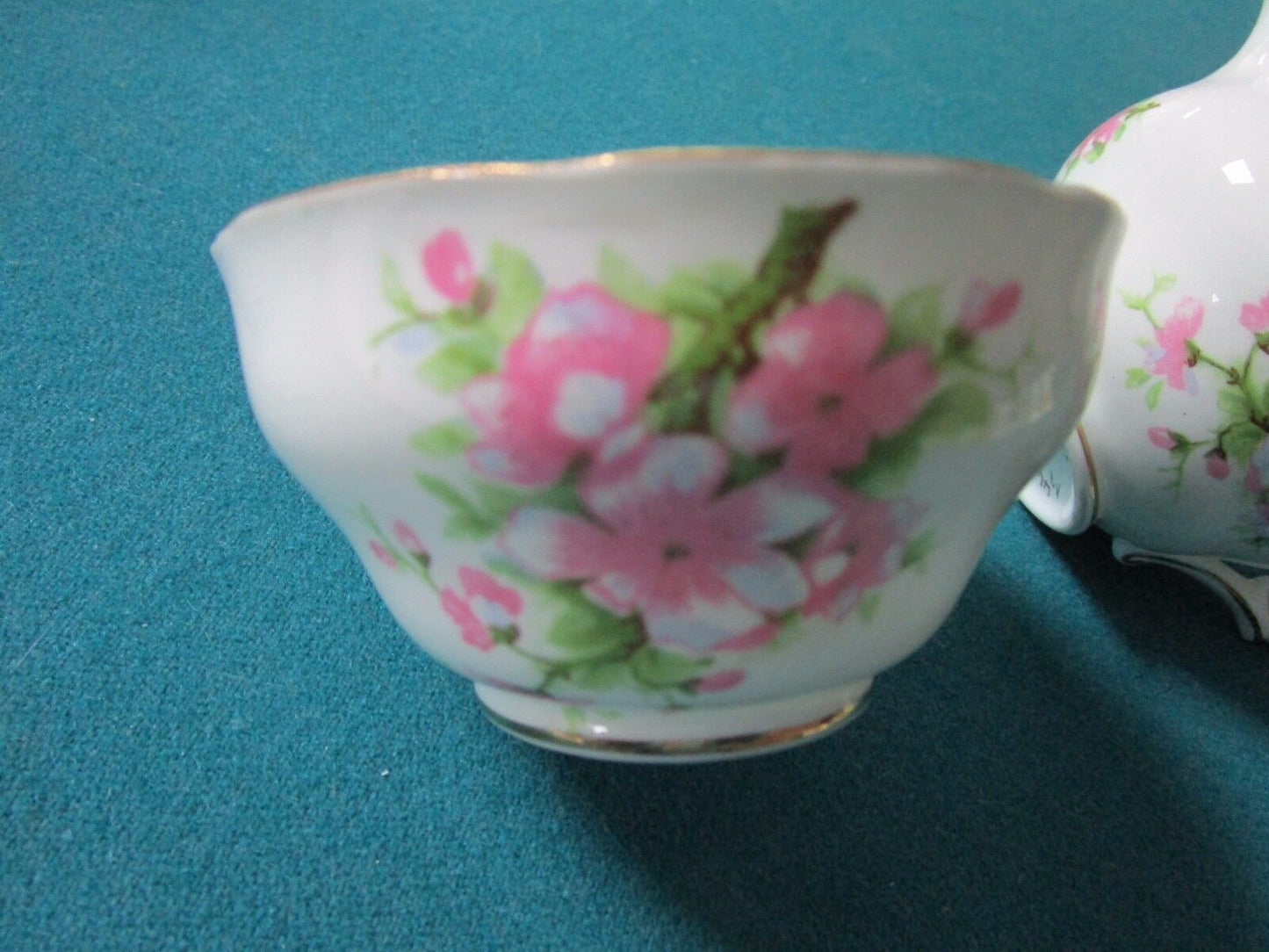 Adderley  England Porcelain Creamer And Open Sugar Floral Original