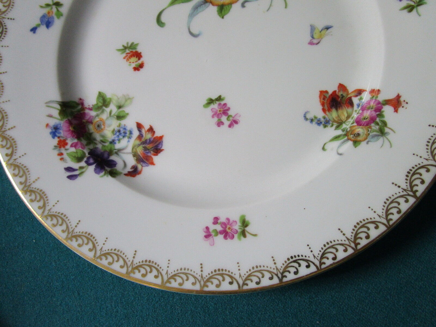 Crown Imperial H&C Czech Dresden Flower 2 dinner plates, 9 1/4" diam ^^