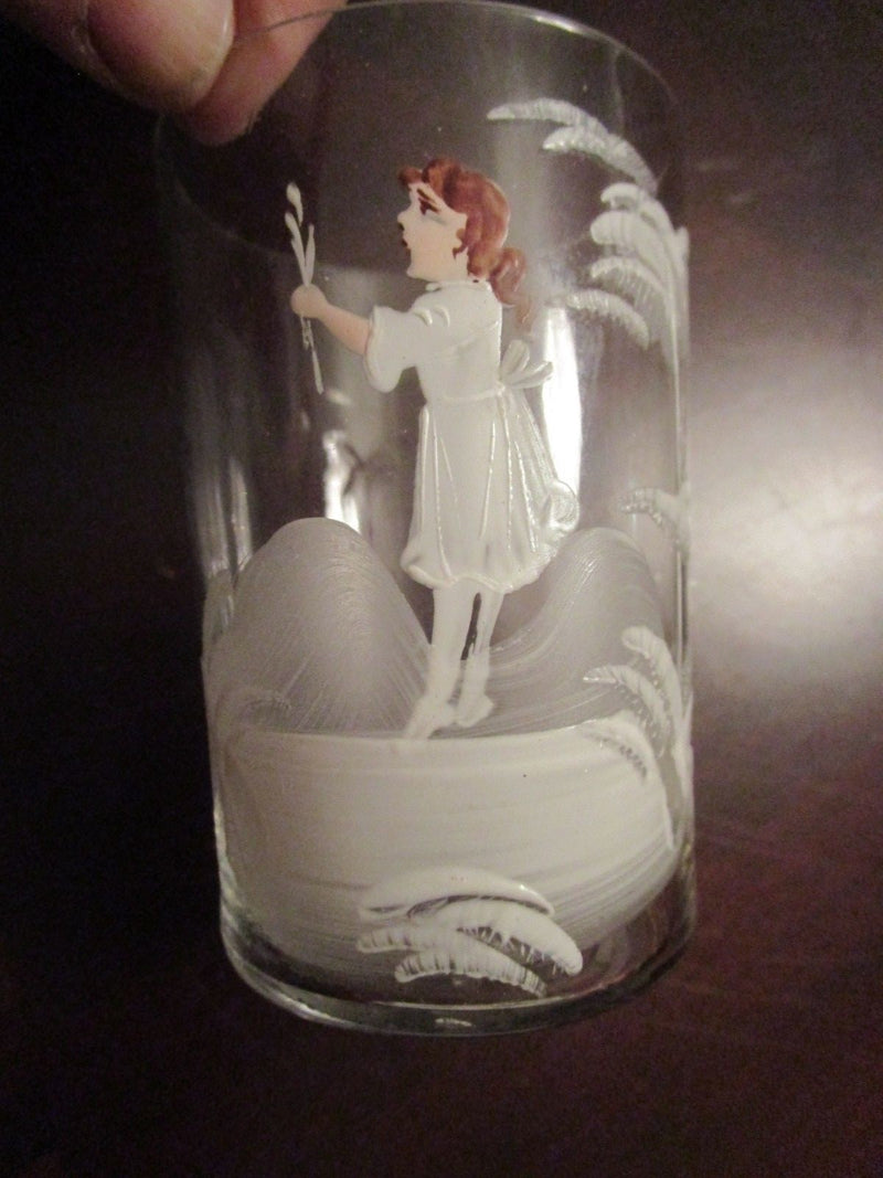 CRYSTAL DECANTER AND 2 TUMBLERS  HANDPAINTED WHITE AND COLOR FLOWERS [*G-2]