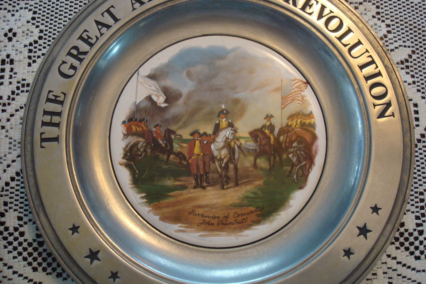 The Great American Revolution 6 PEWTER CERAMIC CENTER PLATES CANTON OH