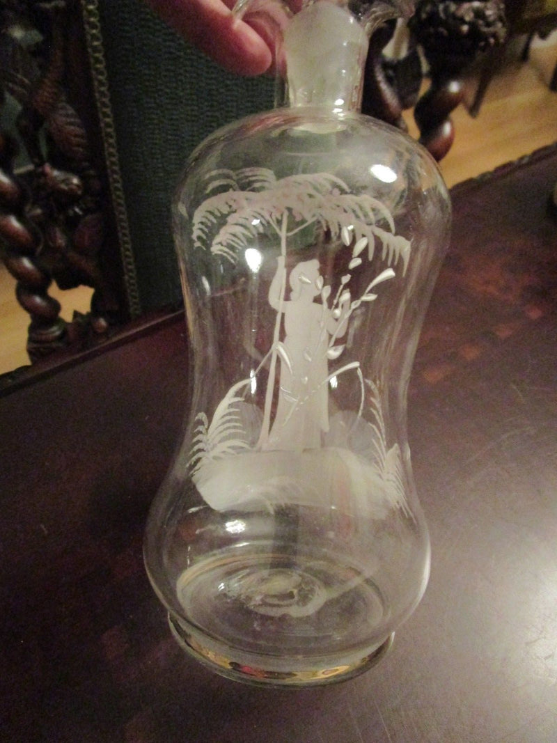 CRYSTAL DECANTER AND 2 TUMBLERS  HANDPAINTED WHITE AND COLOR FLOWERS [*G-2]