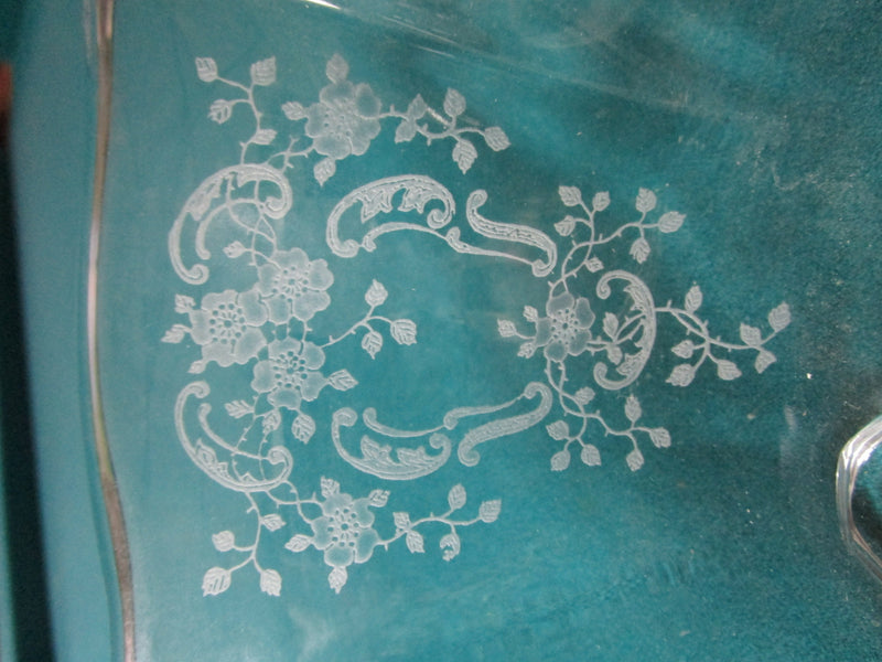 Fostoria Baroque Meadow Rose Elegant Glass Etched Footed Bowl [*GL13]