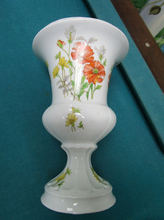 ANITA CZECH POTTERY FLORAL OPEN URN 9 X 6" PEDESTAL VASE[sw2]