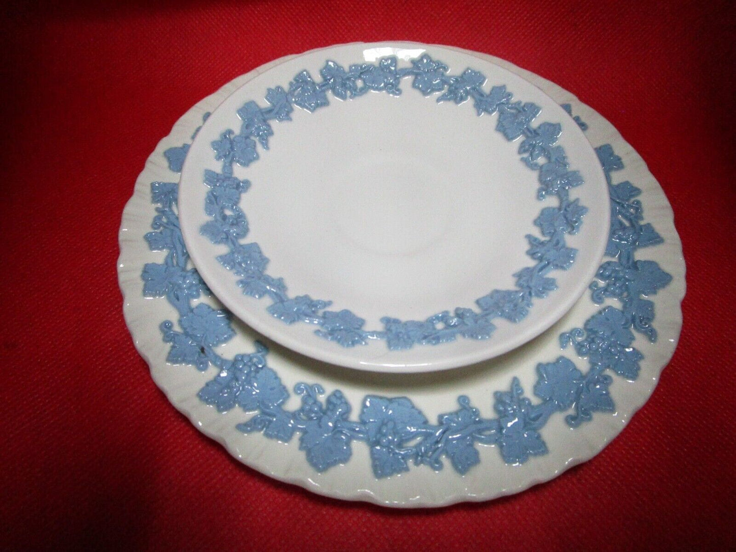 Wedgwood garlands blue Queensware trio coffee cup saucer plate