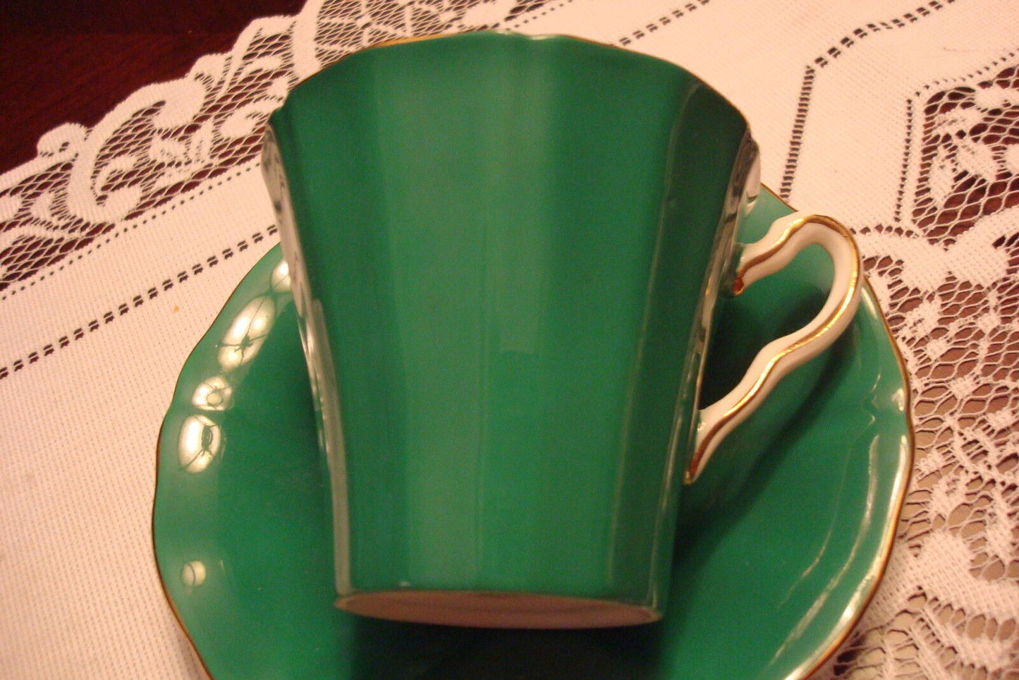 Adderley made in England TEA TIME cup and saucer green and flowers [80h]