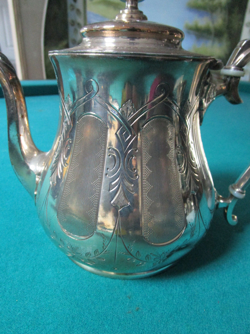 ANTIQUE REED & BARTON #1987 TEAPOTS COFFEE POT SILVERPLATE  MONOGRAMED 5PCS