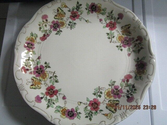 ZSOLNAY HUNGARY FLOWERS AND BUTTERFLIES ROUND TRAY 11.50 in ^^