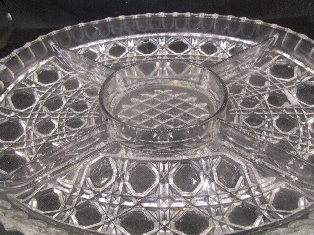 Antique American Brilliant Period Hand Cut Lead Crystal Oval Tray dip Dish 14"