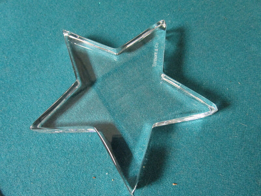 Tiffany Paperweight star crystal glass. 4 1/2" diameter. Original label, Belgium