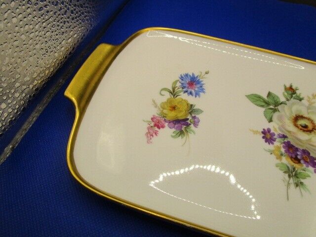 ALKA GERMANY FLORAL TRAY PLATTER GOLD HANDLES 13 X 6"