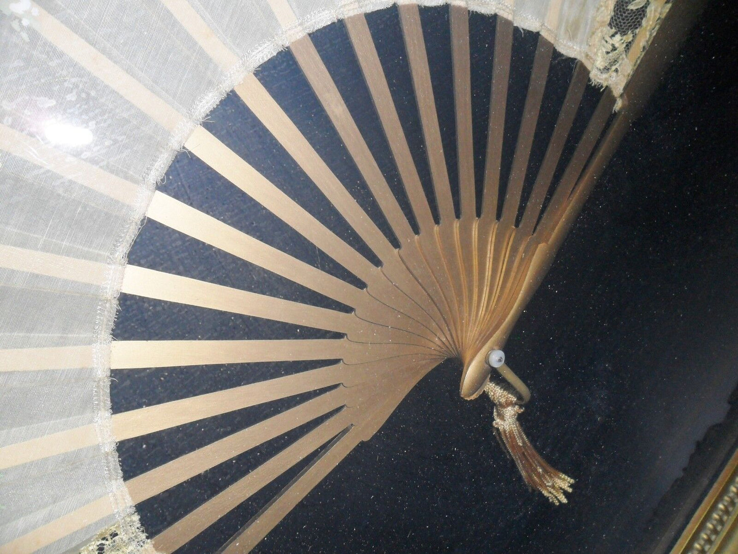 1800s hand fan handpainted, silk and lace, wooden handle, gorgeous frame