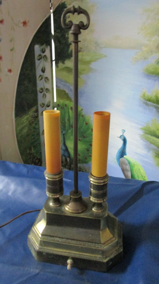 BRASS BASE TWO LIGHTS TABLE DESK  LAMP 1940s