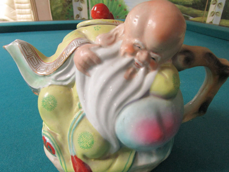 CHINESE 1900s RESTING TO RIGHT TEAPOT CHINESE SAU LONGEVITY GOD orig [TP4]