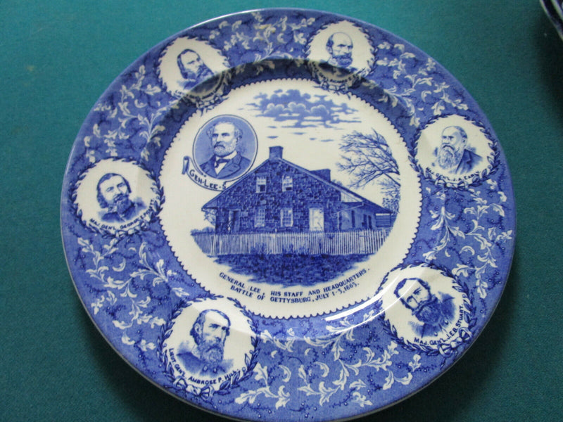 ANTIQUE FLOW BLUE PLATE GENERAL LEE BATTLE OF GETTYSBURG, ORIENTAL  ASHWORTH PIC