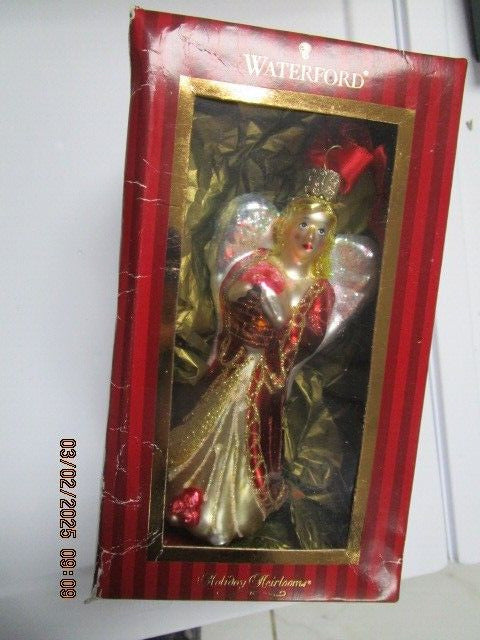 WATERFORD GLASS ORNAMENT RED ANGEL 6" ^^