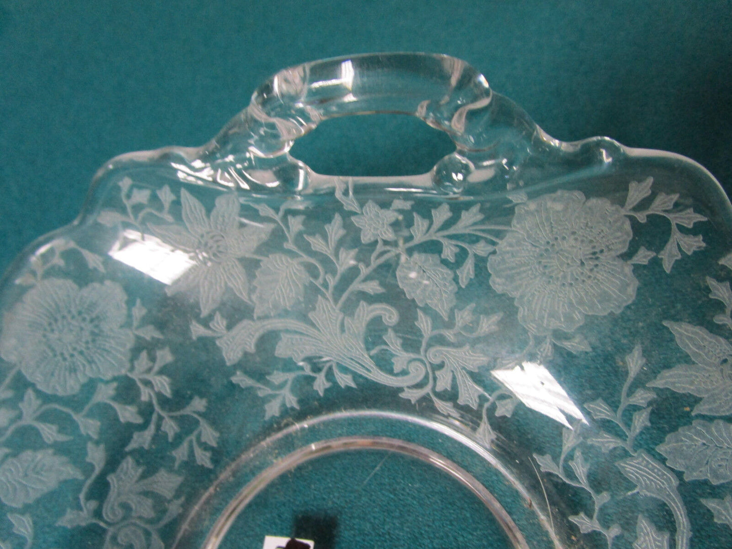 WILD FLOWERS BONBON BASKET ETCHED BOWL 2 1/2 X 6"  [*GLASS5]