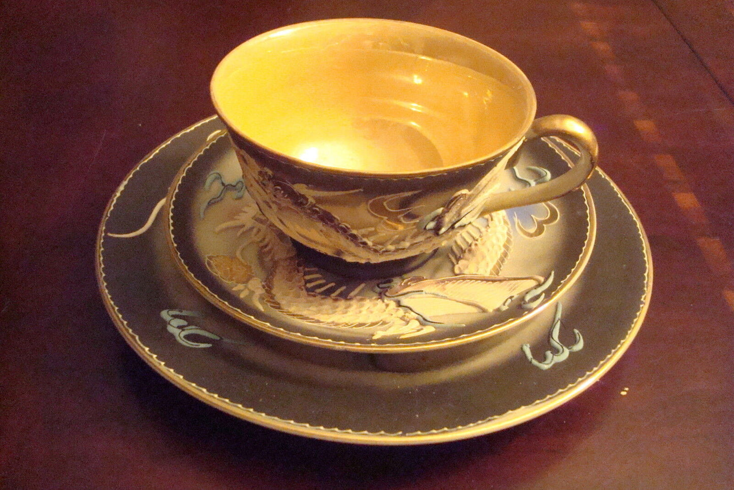 Vintage Dragonware Japan TRIO cup,saucer & cake plate, Moriage dragons[95H]