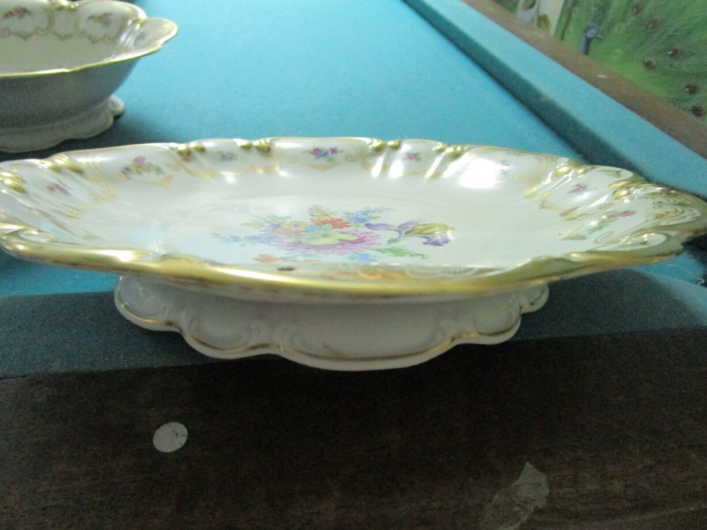 TIRSCHENREUTHER BAVARIA GERMANY SET BOWL TRAY CENTERPIECE GOLD AND FLOWERS