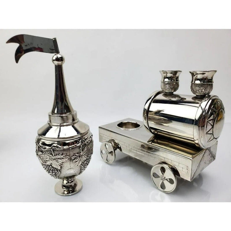 Elegant Silver Plated Havdalah Set - includes havdalah holder, besamim holder, a