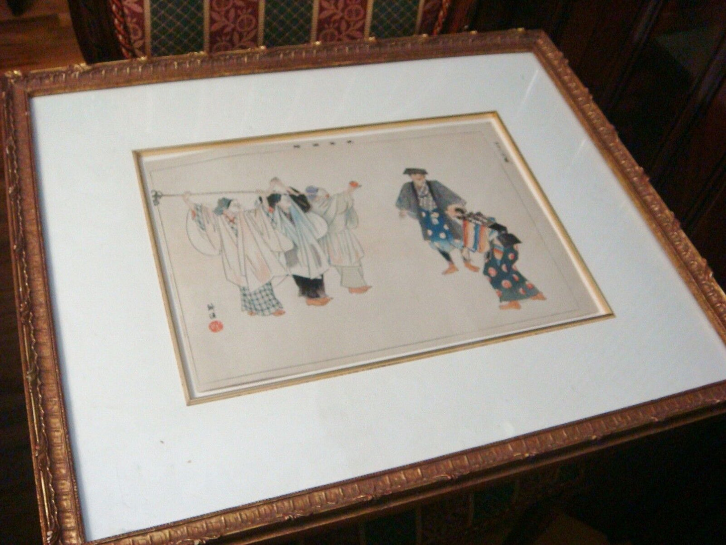 TSUKIOKA KOGYO Japanese woodblock print framed, 24" x 19" with frame