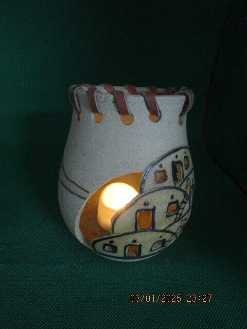 AMERICAN WESTERN POTTERY CANDLEHOLDER PUEBLA TOWN [170E]