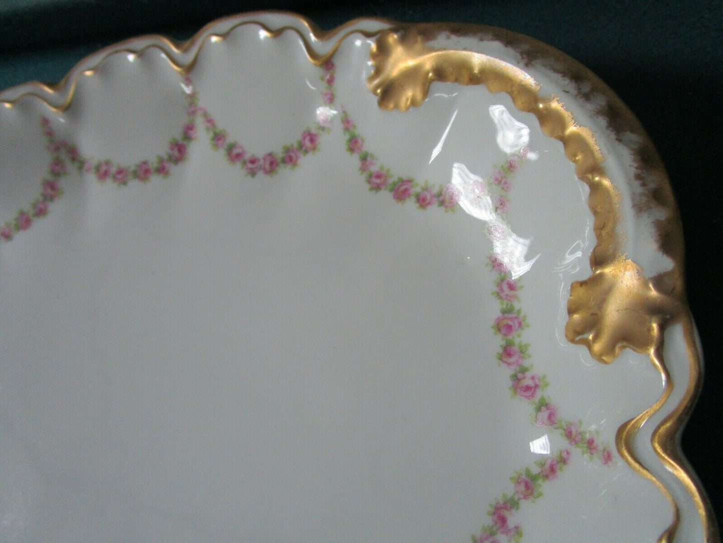 1890s THEODORE HAVILAND LIMOGES FRANCE OVAL TRAY  16" GOLD AND GARLANDS