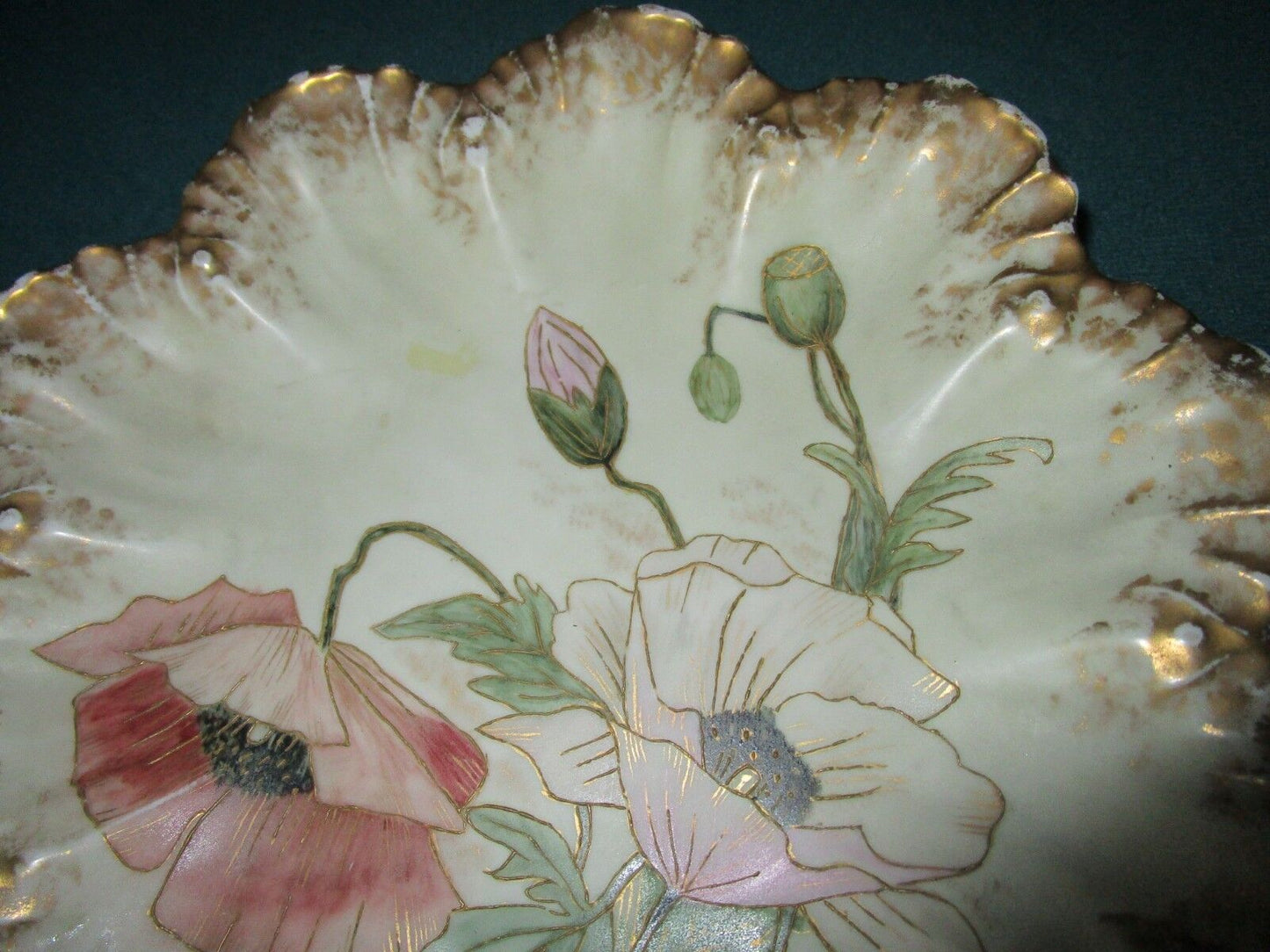 1900S ALFRED LANTENIER FRANCE CHINA PLATE PROFUSELY DECORATED FLOWERS AND GOLD^^