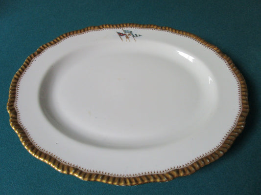 HIGGINS & SEITER NEW YORK - FRANCE BERNARDAU LIMOGES OVAL TRAY SHIP BANNERS