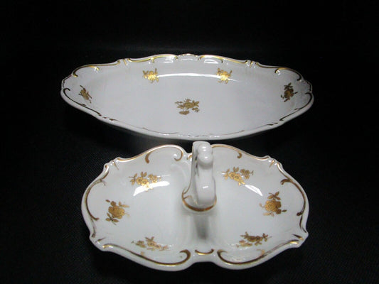 Weimar Germany fine bone china Katarina pattern oval tray and double dish, 2pcs