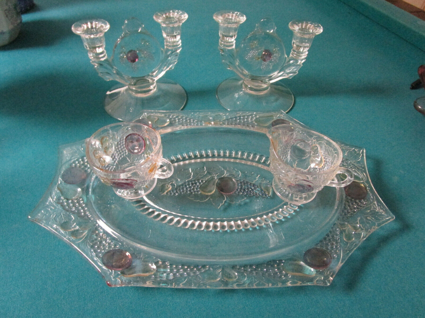 Westmoreland ANTIQUE Glass DELLA ROBBIA fruits pattern TRAY CREAMER SUGAR PICK 1