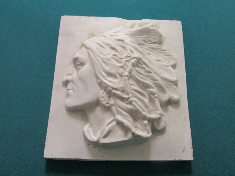 CHALKWARE PLAQUE AMERICAN NATIVE INDIAN SIOUX CHIEF HEAD PORTRAIT RELIEF 11"