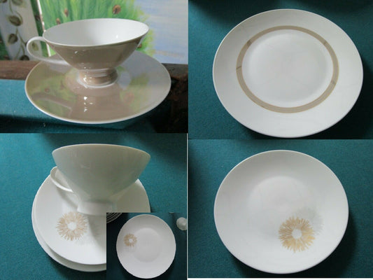 Rosenthal Raymond Loewy Plates Cups Saucer Crystalline Taupe Band Sunburst Pick1