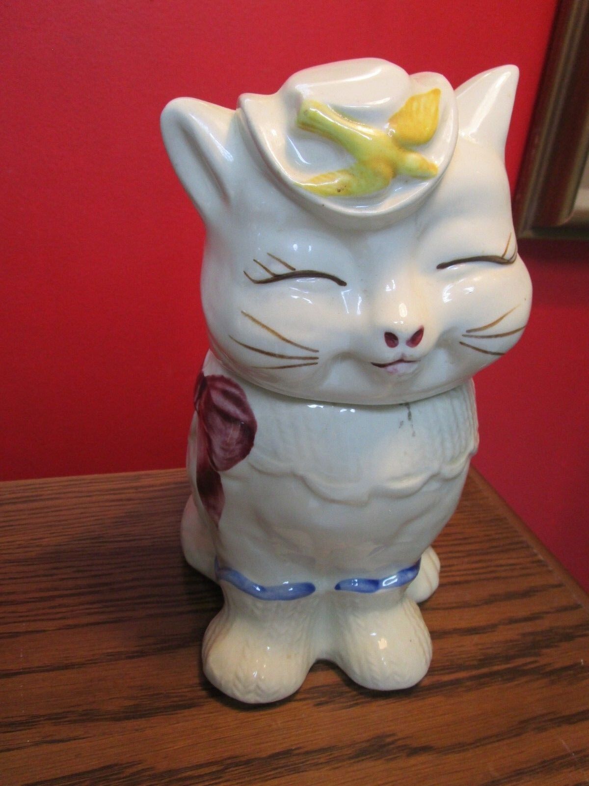 1940's Shawnee RED RIBBON  PUSS N BOOTS USA Pottery Cookie Jar 10 1/2