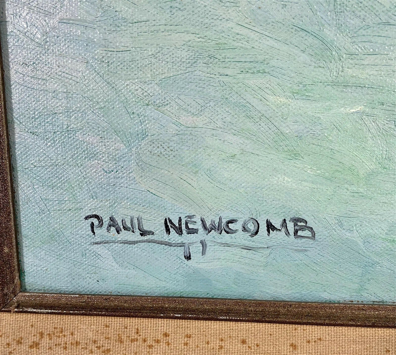 PAUL NEWCOMB AMERICAN INDIAN OIL PAINTED WARRIORS ON HORSE