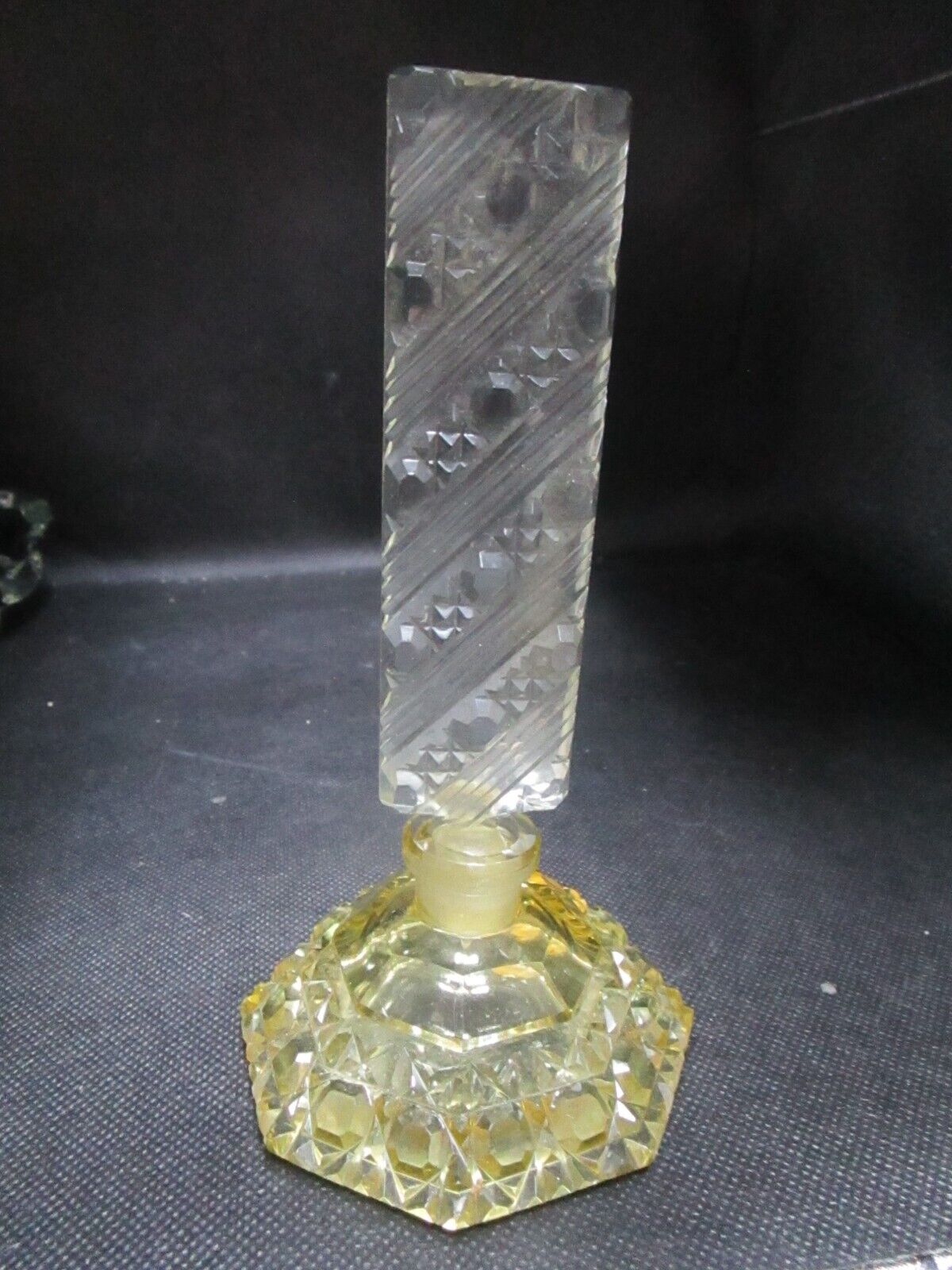 Vintage Yellow crystal Czech 7" tall faceted clear stopper