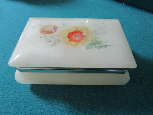 ALABASTER TRINKET JEWELRY VANITY BOX original