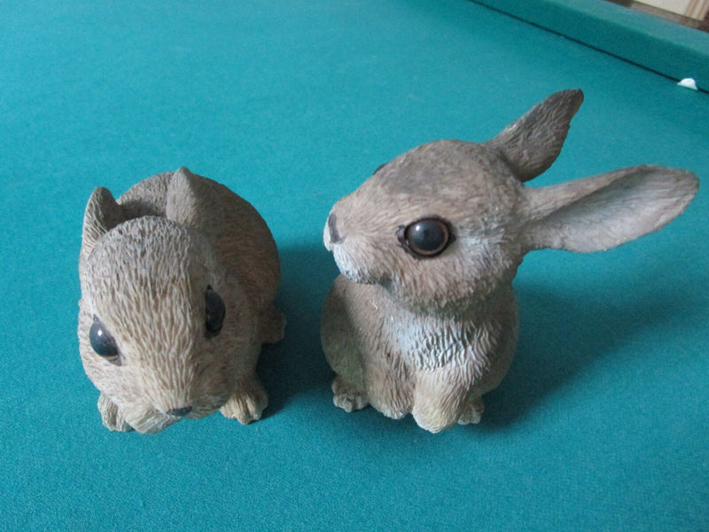 CERAMIC BUNNIES HARE PAIR 5" LIFELIKE BABY RABBITS