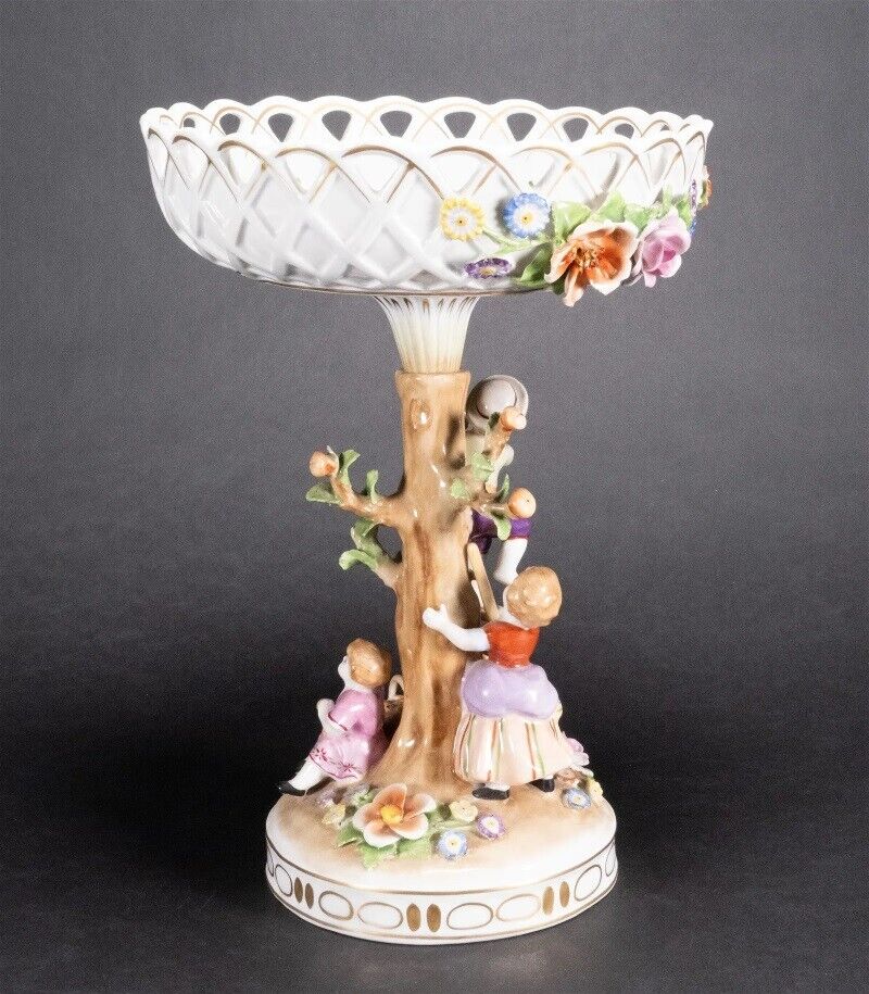 Von Schierholz German Figural Porcelain Compote Centerpiece Hand Painted 13"