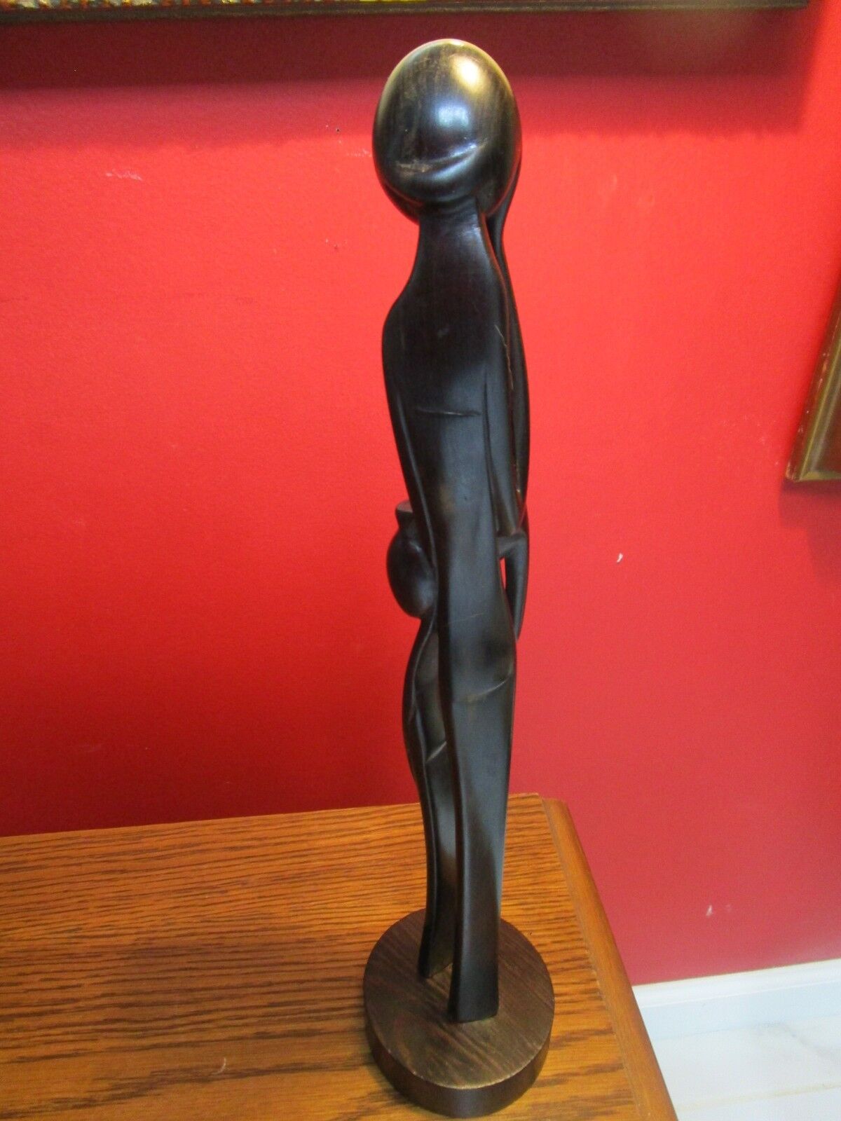 AFRICAN ARTIST B. MOUANGA WOOD sculpture "FATHER AND CHILD" SIGNED ^^