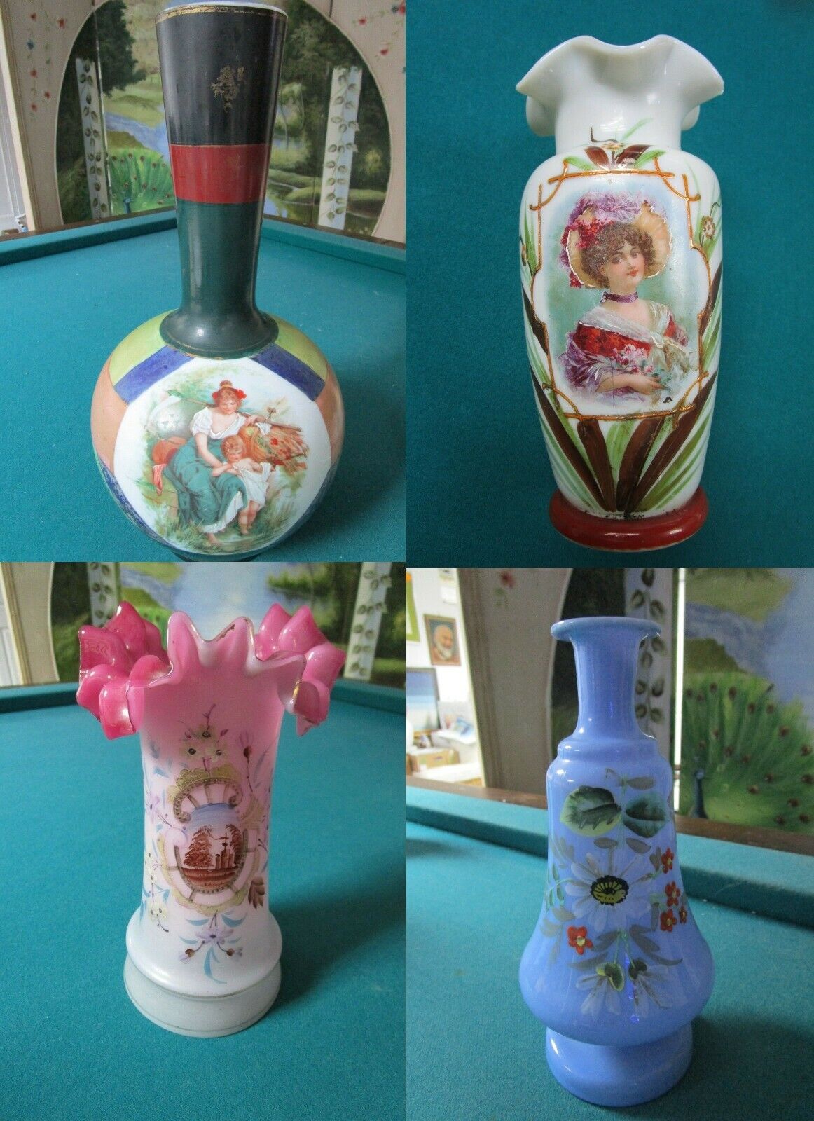 ANTIQUE BRISTOL GLASS VICTORIAN HAND PAINTED VASES PICK 1