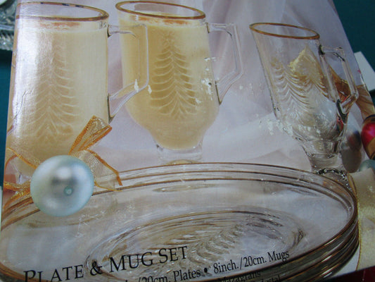 Indiana Glass Christmas 4 Sets Of Plate And Mug Nib [*RACK1]