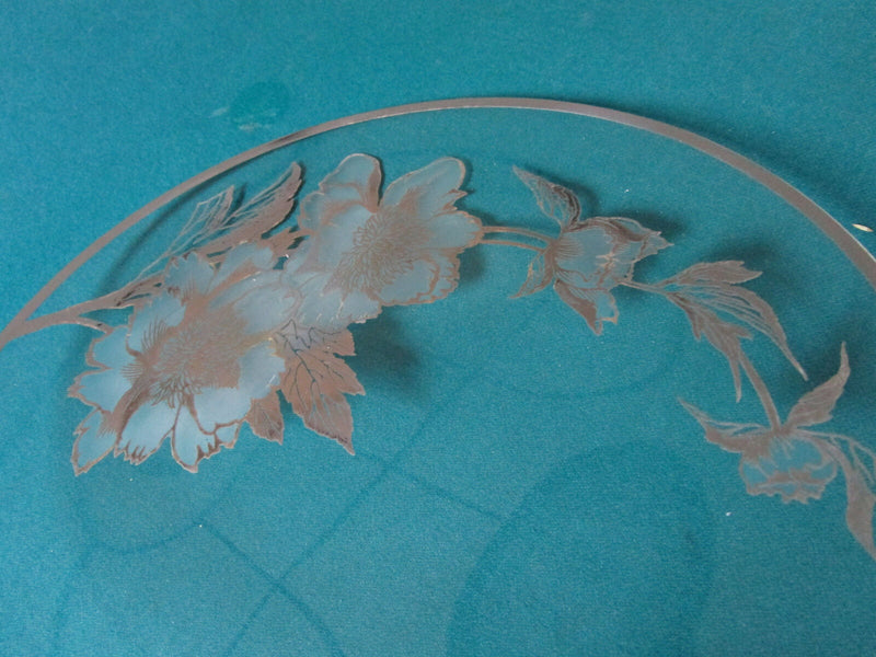 CRYSTAL ROUND TRAY SILVER OVERLAY ROCKWELL PEONY FLOWERS 13" ORIG [a5^^]