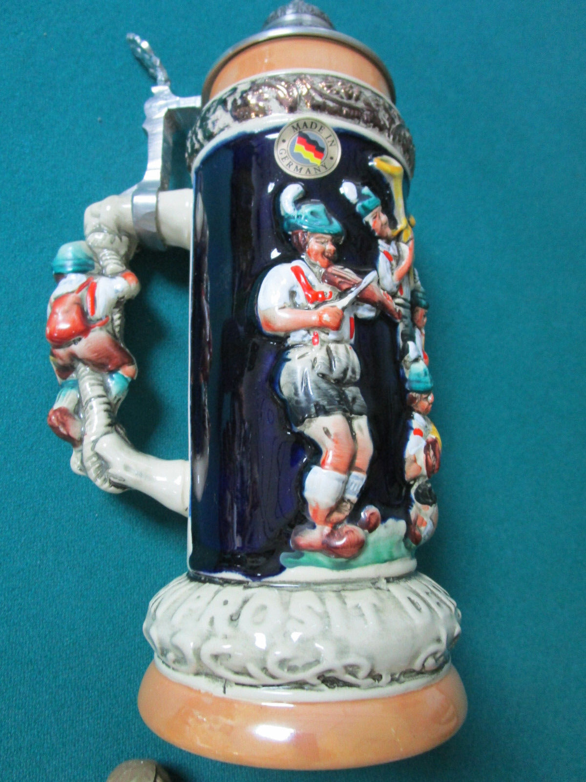 VINTAGE ORIGINAL KING BEER STEIN NEW STAMPED 10" PROSIT PERSON IN HANDLE