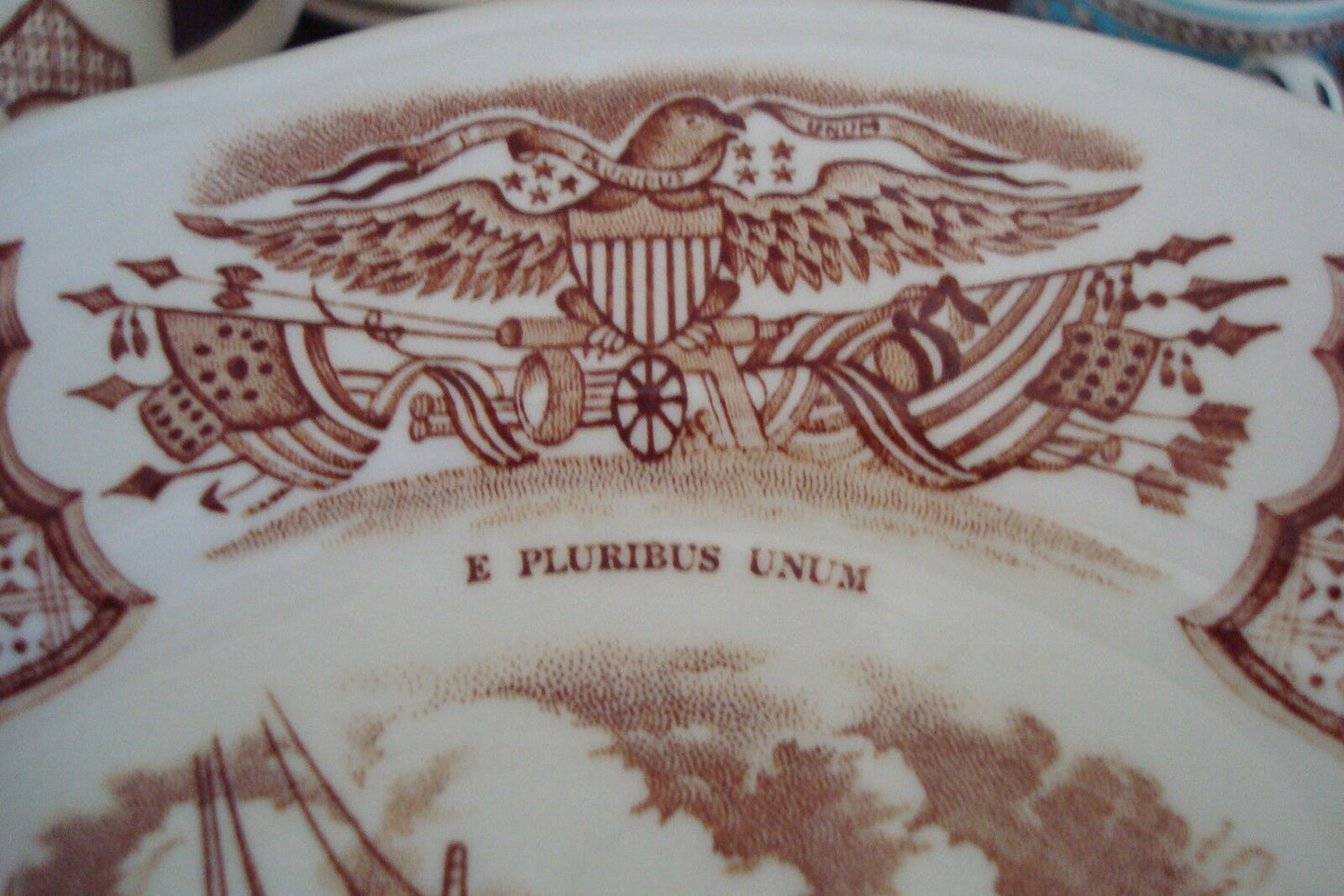 Alfred Meakin Staffordshire 9 plates- "USS Constitution Engaging Chinese Junks"