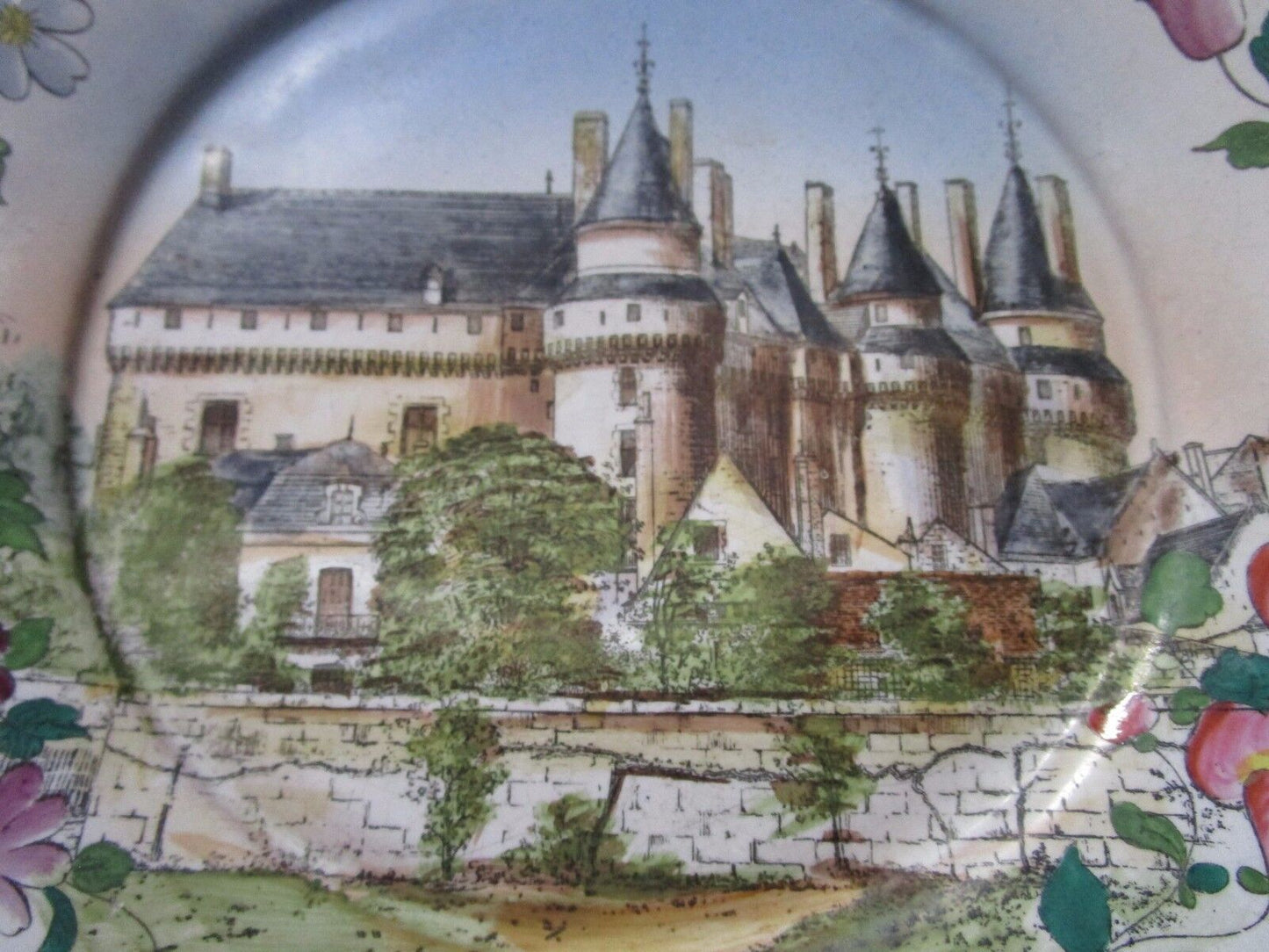 A. PEAUDECERF TOURS 1890s FRANCE ANTIQUE 4 CASTLE PLATES CERAMICHE