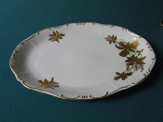 Zsolnay Hungary Oval Tray golden Iris Flowers 1940s ^^^