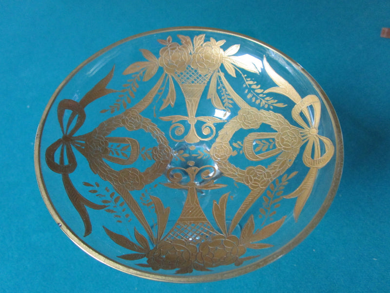 Footed Moser Style Compote Bowl Gold Decor 7 X 5" Fine Crystal