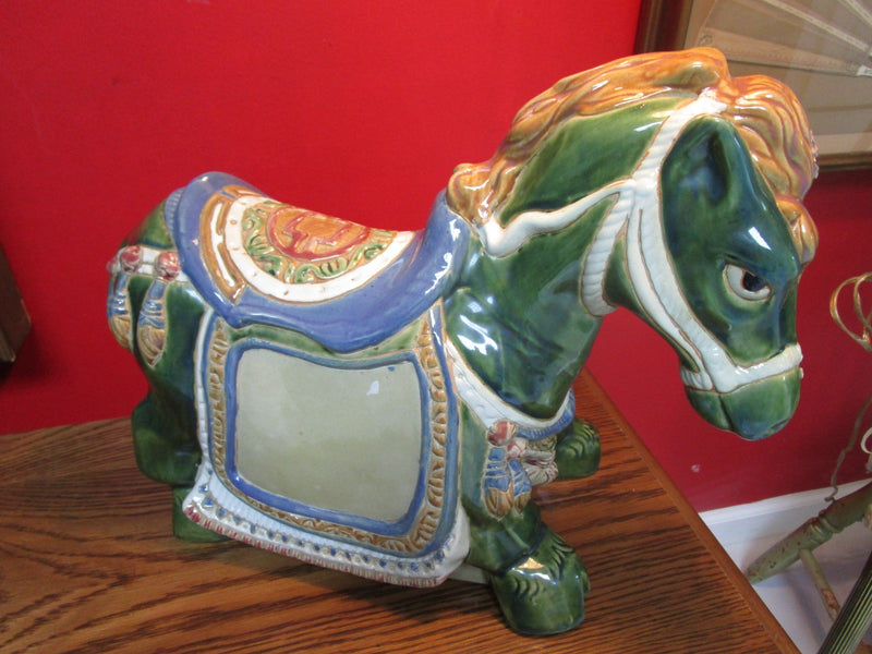 CHINESE TERRACOTA CERAMIC GLOSSY HORSE SCULPTURE FIGURINE DECORATED 14X18 X 10