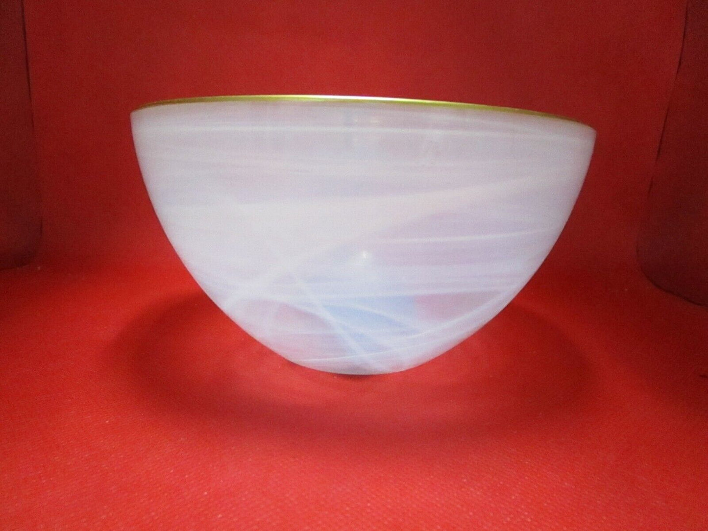 Alabaster glass made in Turkey bowl gold rim 3 1/2 x 6 1/4"