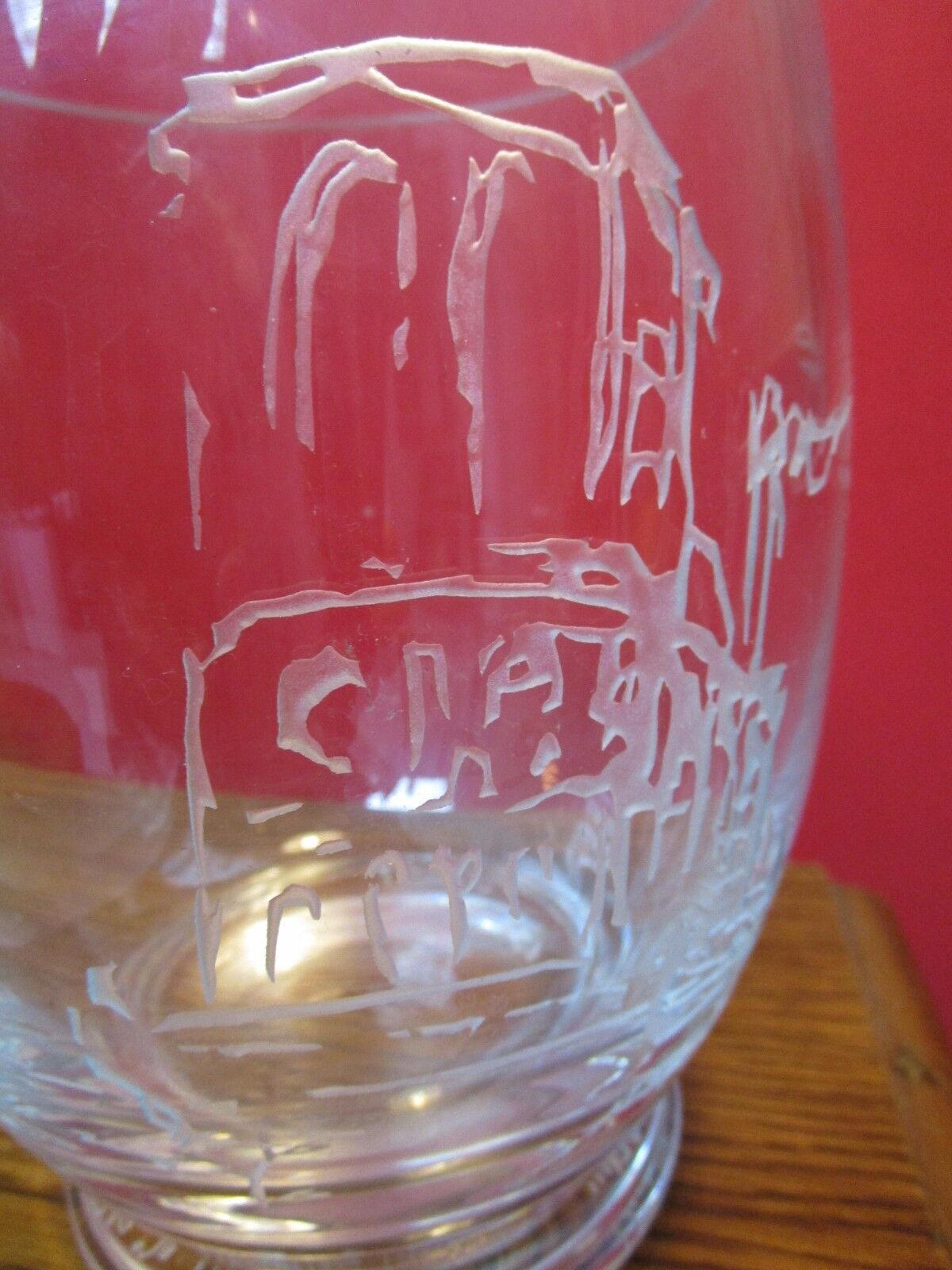 TIFFANY GLASS VASE / ice buvket ETCH DECOR ON FRONT signed 8 X 6" dedicated